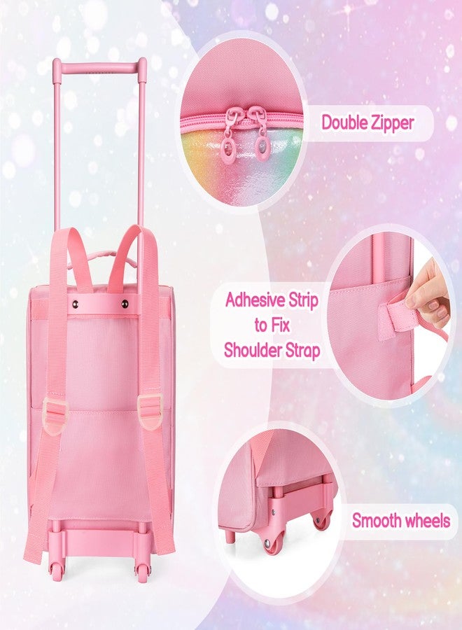 GRAOSO Travel Rolling Suitcase Compatible with Dolls 12-Inch Holds up to 6 Dolls, Storage Luggage Backpack with Wheels and Handle, Multiple Pockets for Doll’s Clothes, Accessories, Pink, Bag Only - Image 4